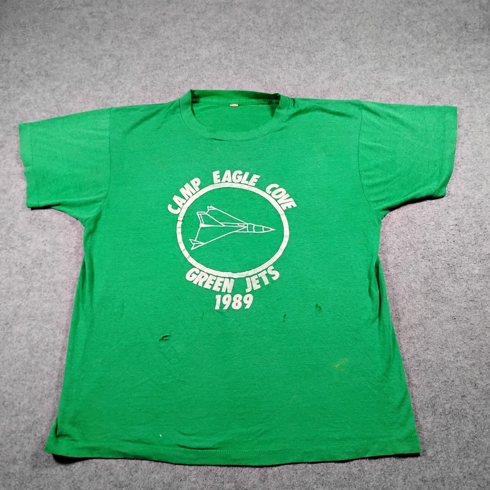 Vintage 80s Camp Eagle Cove Green Jets T-Shirt Screen Stars L Single Stitch